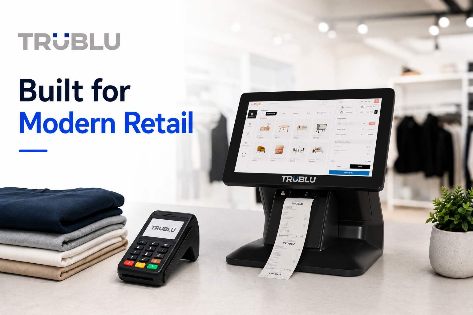 Trublu retail POS and commerce platform dashboard with eCommerce, inventory management, payments, and business analytics