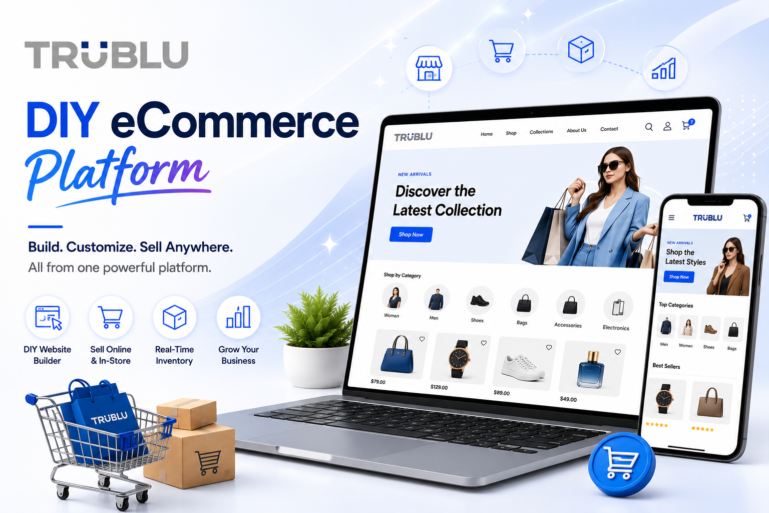 DIY eCommerce platform with integrated POS, inventory management, payments, analytics, and online store for retailers